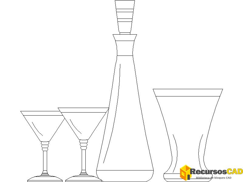 Bloques AutoCAD DWG jarra y copas de cóctel