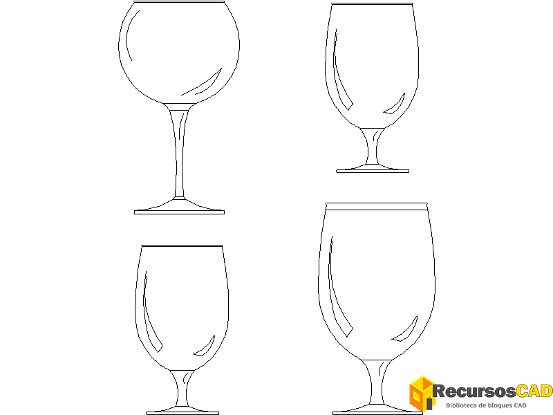 Copas de vidrio en bloques AutoCAD DWG para tu proyecto
