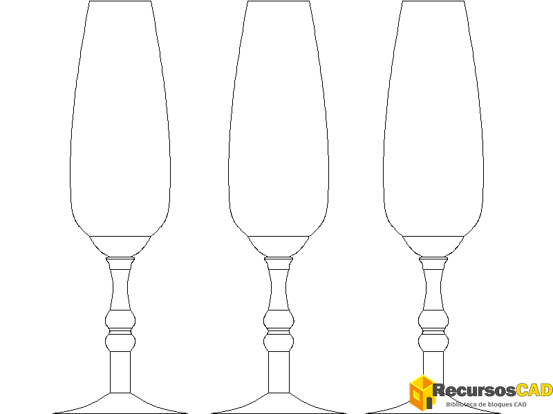 Copas de vino espumoso en bloques AutoCAD DWG