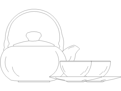 Bloques AutoCAD DWG de juego de té para dos