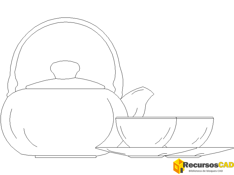 Bloques AutoCAD DWG de juego de té para dos