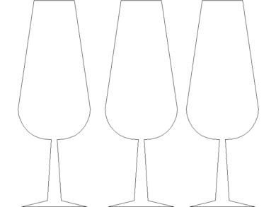 Juego de tres copas de flauta en bloques AutoCAD DWG