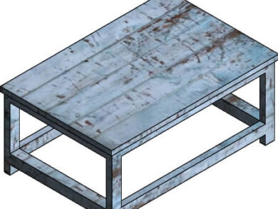 Mesa de centro en madera con pátina azul o blanca