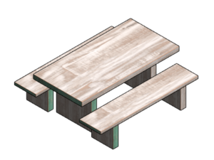 Mesa rústica de madera con banco