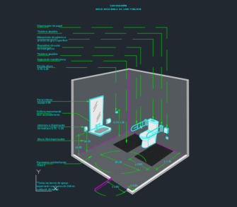 perspectiva aseo accesible silla ruedas en DWG