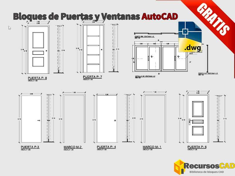 Bloques DWG de Puertas y Ventanas para Arquitectura