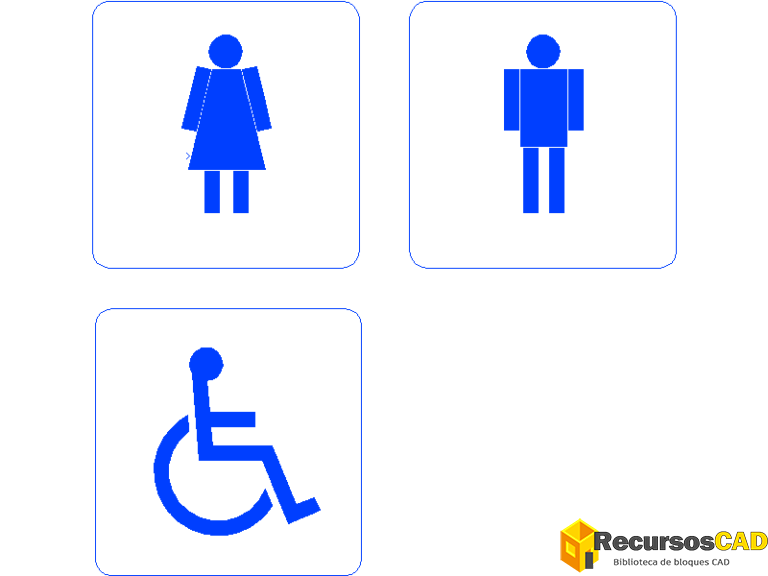 Señalización sanitaria accesible hombre mujer silla ruedas DWG