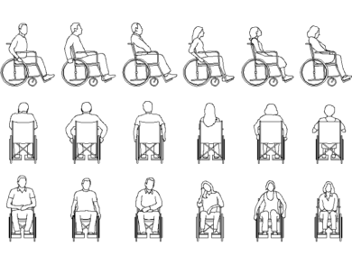 Bloques AutoCAD de personas en silla de ruedas en DWG
