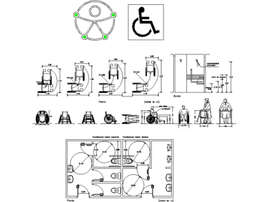 símbolo de accesibilidad con radios de giro