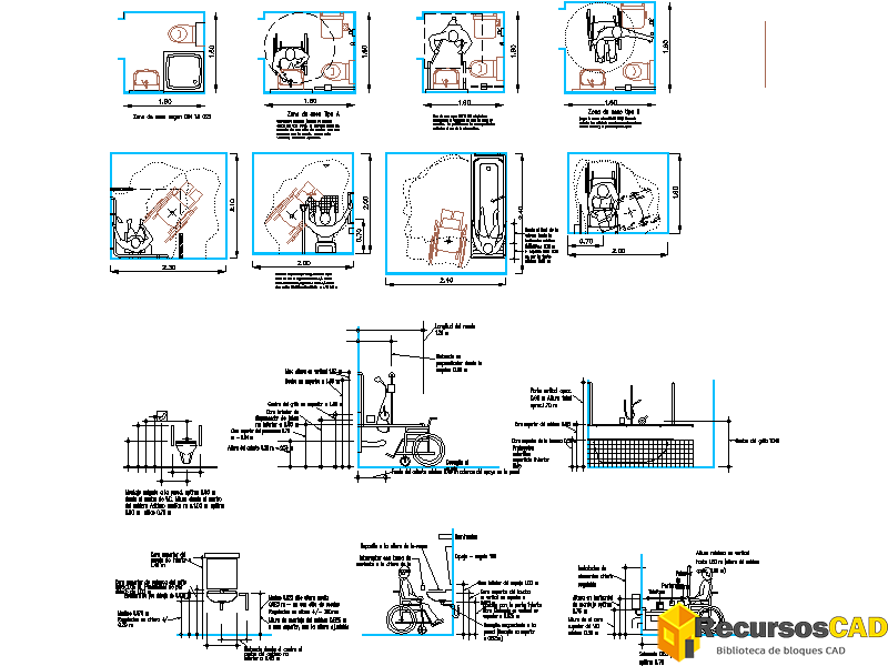 Descarga bloques AutoCAD de baños para discapacitados