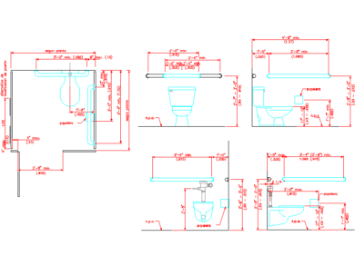 Bloques AutoCAD de baños para discapacitados en DWG