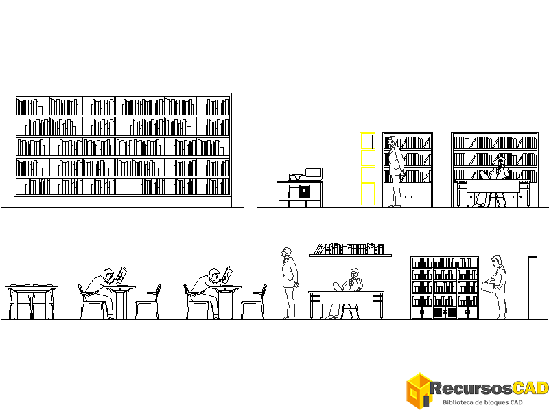 estanterías biblioteca DWG