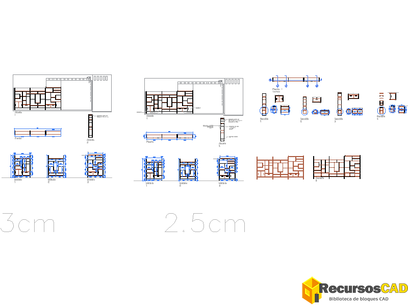 librero de madera dwg con planos y especificaciones