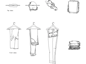 Pantalones colgados y doblados