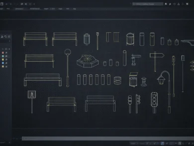 Bloques AutoCAD de mobiliario urbano para planos de urbanismo