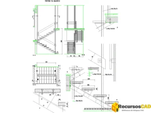 Detalle de escalera recta con peldaños y apoyos estructurales DWG