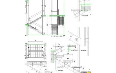 Detalle de escalera recta con peldaños y apoyos estructurales DWG