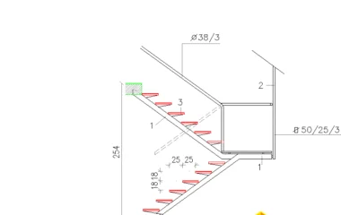 Detalle de escalera de dos tramos con descansillo DWG