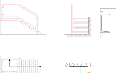 Detalle de escalera de tramo recto DWG con barandilla y encuentros