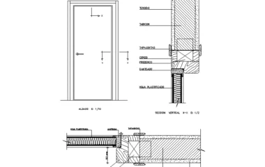 Detalle constructivo de puerta interior de una hoja DWG