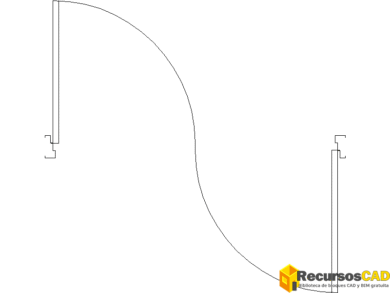 Dibujo de puerta doble abatible con dos hojas y arcos de apertura opuestos formando una S