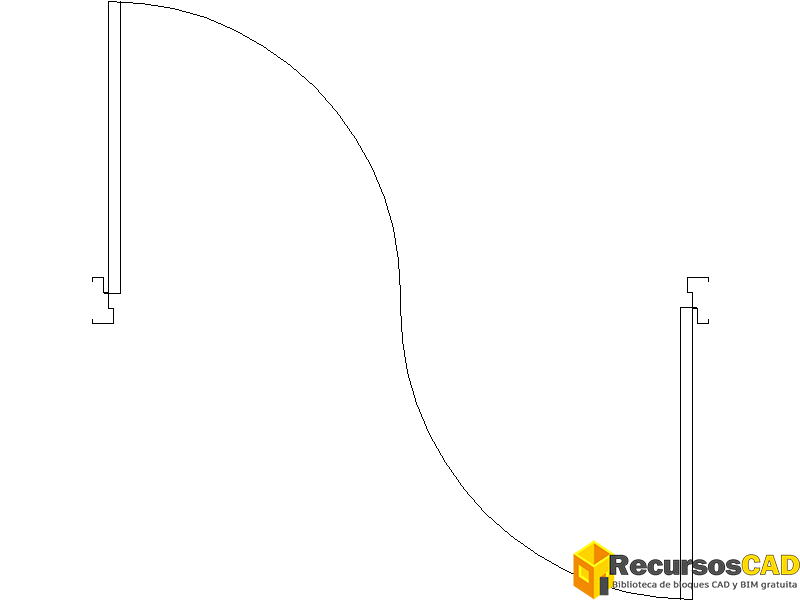 Dibujo de puerta doble abatible con dos hojas y arcos de apertura opuestos formando una S