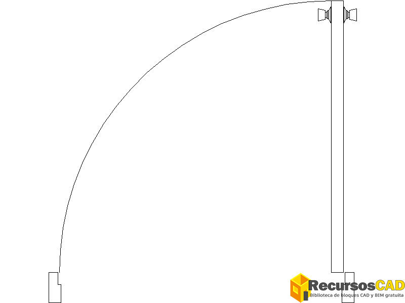 Puerta abatible de una hoja rectangular con dos herrajes enfrentados de contorno acampanado y arco de apertura hacia la izquierda