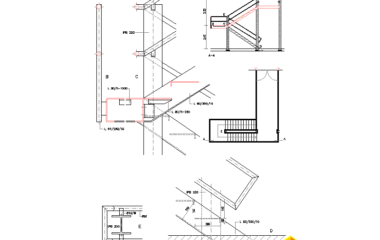 Detalle unión escalera AutoCAD con perfiles en I
