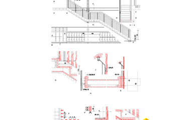 Detalle pasamanos escalera AutoCAD: dos tramos y apoyo