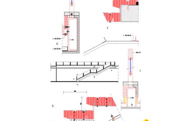 Detalle estructural de escalera recta con apoyos DWG