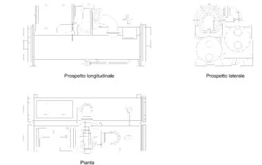 Conjunto mecánico industrial con bridas y carcasas en DWG