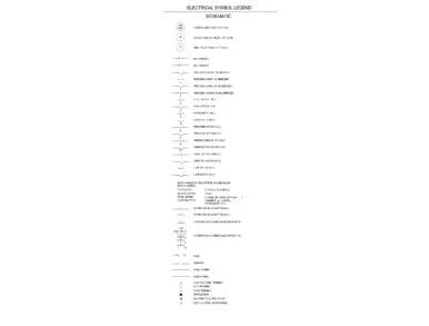 Lámina de símbolos eléctricos con contactos temporizados, interruptores de control, pulsadores, selectores y protecciones, con etiquetas en inglés