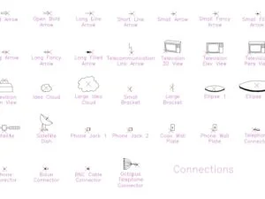 Símbolos de conexiones de telecomunicaciones DWG y TV