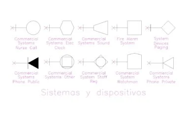 Símbolos de sistemas comerciales de comunicación AutoCAD: megafonía, telefonía y alarmas