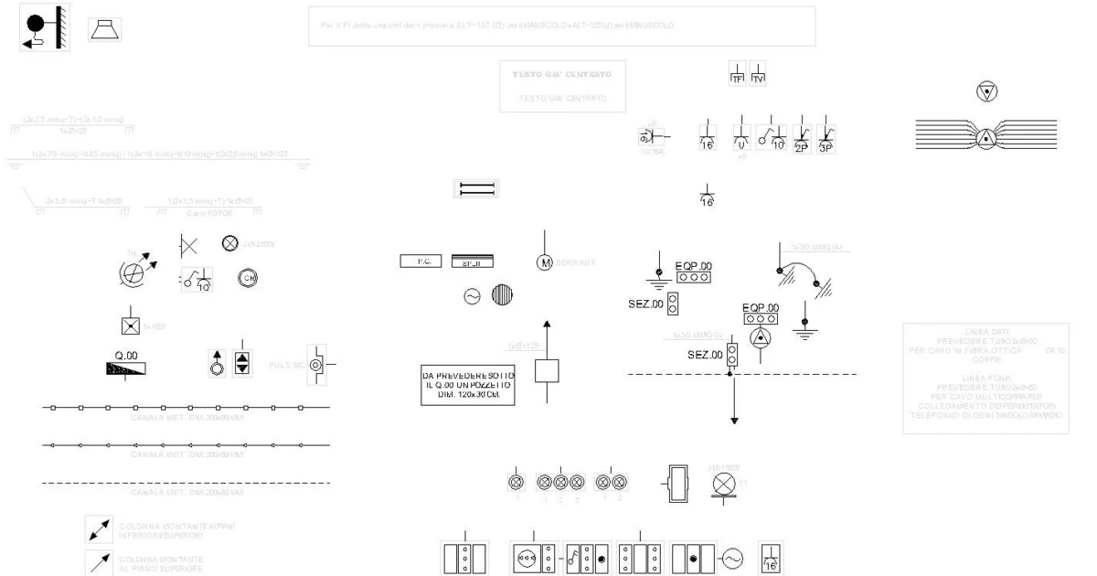 Símbolos eléctricos de canalizaciones, cuadros y puesta a tierra en DWG — vista previa CAD