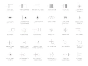 Símbolos eléctricos de iluminación, tomas y comunicaciones en DWG<div class="rcad-resource-excerpt">Bloque CAD compuesto por una colección de símbolos eléctricos para documentación de planos y esquemas de instalaciones. El conjunto reúne referencias gráficas de carácter eléctrico sin atribuir mecanismos, equipos, conexiones, funciones o características específicas que no estén verificadas visualmente.</div>