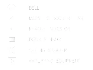 Bloques símbolos de control y señalización DWG para puerta y altavoz<div class="rcad-resource-excerpt">Bloque CAD formado por una colección de símbolos eléctricos destinada a la representación de instalaciones en planos y esquemas. No se especifican mecanismos, equipos, circuitos, conexiones ni funciones concretas que no hayan sido verificadas visualmente.</div>