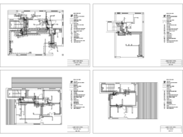 Planos de instalaciones DWG eléctricas con cuatro distribuciones en planta, circuitos de colores y leyendas técnicas